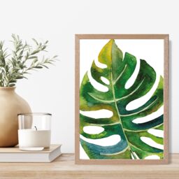 ARTZE Tropical Monstera Abstract Watercolour Botanical Framed Print SIZE: A3 with Oak Frame in Green - Size: A4 - thumbnail 2