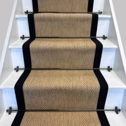 RainbowHome Herringbone New England Beige Stair Runner with Black Cotton Border - Size: 65 cm x 700 cm - thumbnail 1