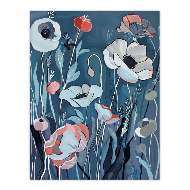 "Artery8 Elegant Spring Wildflowers Blue Pink Painting Wall Art Print - Size: W12"" x H16""" - image 1