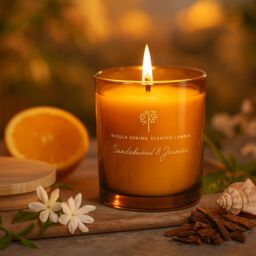Nicola Spring 130g Sandalwood & Jasmine Soy Wax Candle - Sweet Creamy Scented Glass in Orange - thumbnail 2