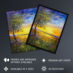 "Artery8 Tree Wildflower Meadow at Sunset Oil Painting Framed Art Print - Size: W12"" x H16""" - thumbnail 2