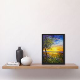 "Artery8 Tree Wildflower Meadow at Sunset Oil Painting Framed Art Print - Size: W12"" x H16""" - thumbnail 4