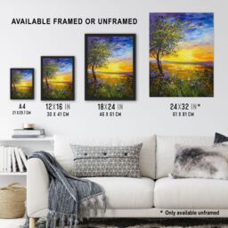 "Artery8 Tree Wildflower Meadow at Sunset Oil Painting Framed Art Print - Size: W12"" x H16""" - thumbnail 3