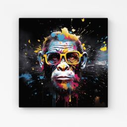 Warren Reed - Designer Coloured Splashart Monkey Face with Glasses Canvas in Blue - Size: w10 inch x h10 inch - thumbnail 1