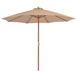 Berkfield Home Outdoor Parasol with Wooden Pole 300 cm Taupe in Beige - thumbnail 2
