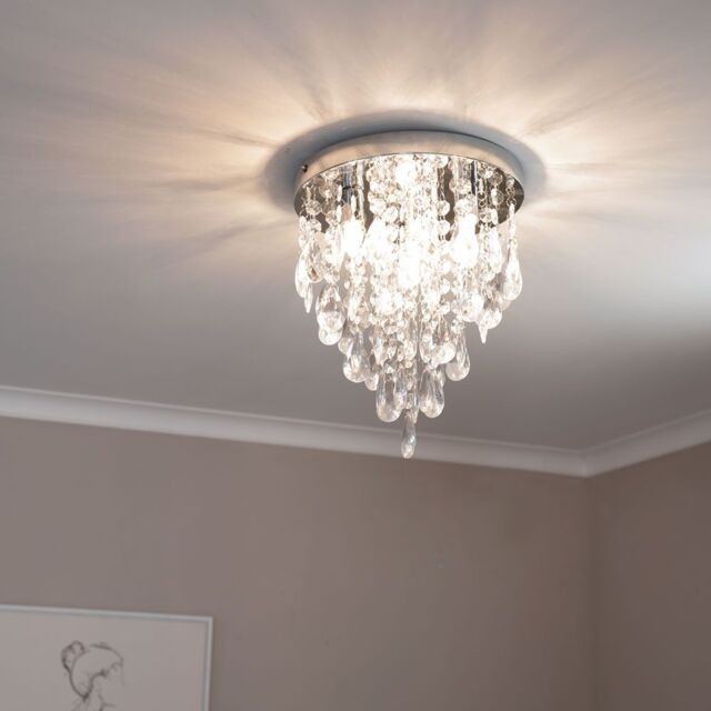 ValueLights Lara Chrome Flush Chandelier Style Acrylic Droplet Ceiling Light with LED Bulb in Silver - image 1
