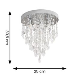 ValueLights Lara Chrome Flush Chandelier Style Acrylic Droplet Ceiling Light with LED Bulb in Silver - thumbnail 5