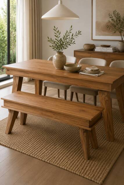 IH Design Classic Style Solid Sheesham Wood Medium Dining Bench Natural in Light Brown - image 1