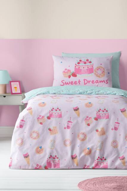 Catherine Lansfield 'Sweet Treats' Reversible Duvet Cover Set in Pink - Size: Double - image 1