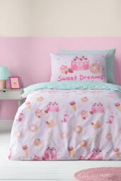 Catherine Lansfield 'Sweet Treats' Reversible Duvet Cover Set in Pink - Size: Double - thumbnail 1