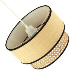 Happy Homewares Modern Double Tier Real Natural Rattan Pendant Shade with Black Trims in Brown - thumbnail 3