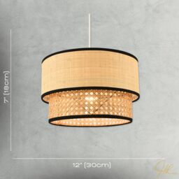 Happy Homewares Modern Double Tier Real Natural Rattan Pendant Shade with Black Trims in Brown - thumbnail 7