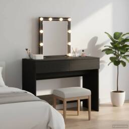Berkfield Home Modern Dressing Table with Mirror&LED Lights Black Oak Engineered Wood - thumbnail 2