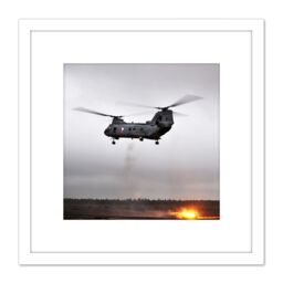 Artery8 Military USA Marine Corps CH-46 Sea Knight Helicopter Photo 8X8 Inch Square Wooden Framed Wall Art Print Picture with Mount in White - thumbnail 1