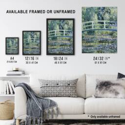 "Artery8 Water Lilies & Japanese Bridge Monet Vintage Wall Art Print Poster in Green - Size: W12"" x H16""" - thumbnail 3