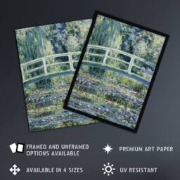 "Artery8 Water Lilies & Japanese Bridge Monet Vintage Wall Art Print Poster in Green - Size: W12"" x H16""" - thumbnail 2