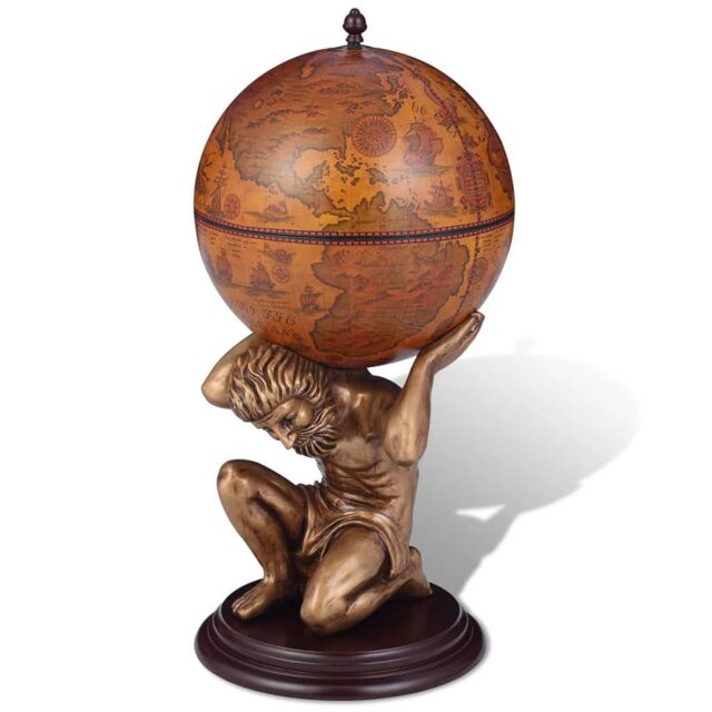 Berkfield Home Globe Bar Wine Stand Atlas Design 42x42x85 cm in Brown - Size: 42 x 42 x 85 cm - image 1