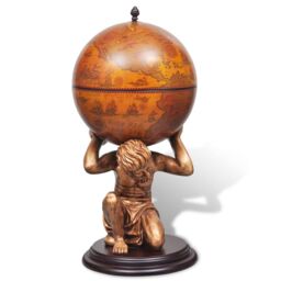 Berkfield Home Globe Bar Wine Stand Atlas Design 42x42x85 cm in Brown - Size: 42 x 42 x 85 cm - thumbnail 3