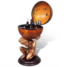 Berkfield Home Globe Bar Wine Stand Atlas Design 42x42x85 cm in Brown - Size: 42 x 42 x 85 cm - thumbnail 2