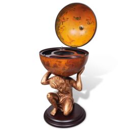 Berkfield Home Globe Bar Wine Stand Atlas Design 42x42x85 cm in Brown - Size: 42 x 42 x 85 cm - thumbnail 4