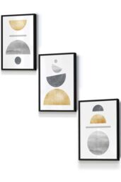 ARTZE Golden Yellow & Grey Abstract Mid Century Geometric Framed Wall Art - Small in Black - Size: W33 cm x H45 cm x D20mm - thumbnail 1