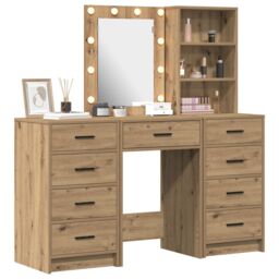 Berkfield Home 3-Piece Dressing Table Set with LED in Artisan Oak Engineered Wood in Brown - thumbnail 3
