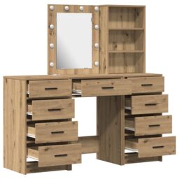 Berkfield Home 3-Piece Dressing Table Set with LED in Artisan Oak Engineered Wood in Brown - thumbnail 7