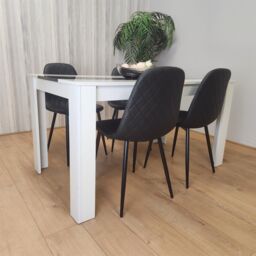 KOSY KOALA Dining Table & 4 Chairs Set White Black Table With 4 Black Chairs Dining Room Furniture - thumbnail 1