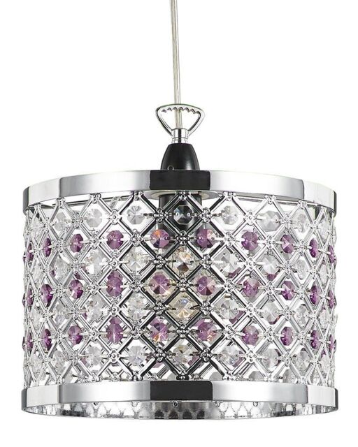 Happy Homewares Modern Sparkly Ceiling Pendant Light Shade with Beads in Purple - image 1