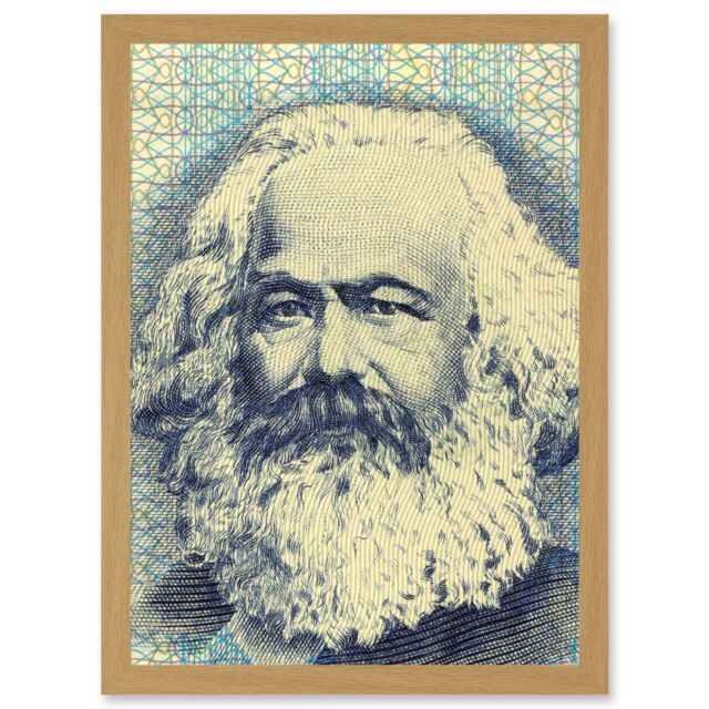 Artery8 Painting Political Karl Marx Banknote Design Communism Artwork Framed Wall Art Print A4 in Light Oak - image 1