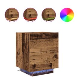 Berkfield Home Bedside Cabinet with LED Lights Old Wood 45x40x55 cm in Brown - Size: 45 x 40 x 55 cm - thumbnail 4