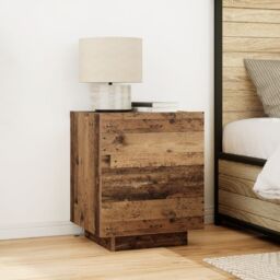 Berkfield Home Bedside Cabinet with LED Lights Old Wood 45x40x55 cm in Brown - Size: 45 x 40 x 55 cm - thumbnail 1
