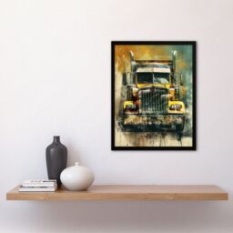 "Artery8 Yellow Long Haul Truck Front Modern Painting Framed Art Print - Size: W12"" x H16""" - thumbnail 4
