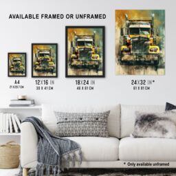 "Artery8 Yellow Long Haul Truck Front Modern Painting Framed Art Print - Size: W12"" x H16""" - thumbnail 3