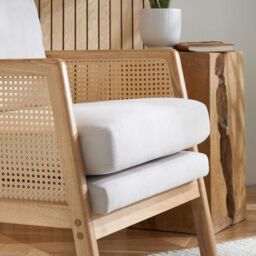 Birlea Rattan Arm Chair Accent White Fabric Ivy Easy Chair - thumbnail 4