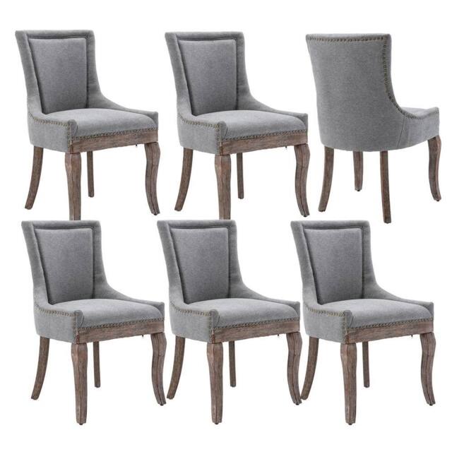 HomeTouch Set of 6 Bewley Plush Linen Upholstered Dining Chairs in Grey - Size: 6 Pack - image 1