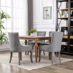 HomeTouch Set of 6 Bewley Plush Linen Upholstered Dining Chairs in Grey - Size: 6 Pack - thumbnail 5