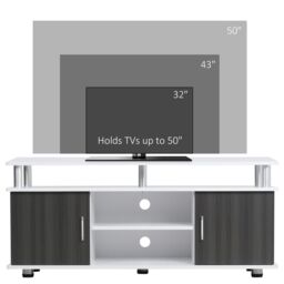 HOMCOM TV Cabinet Stand Entertainment Center Media Console Storage in White - thumbnail 4