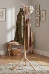 Living and Home 122cm Pine Wooden Coat Rack Garment Rack with 4 Hooks in Beige