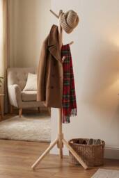 Living and Home 122cm Pine Wooden Coat Rack Garment Rack with 4 Hooks in Beige - thumbnail 2