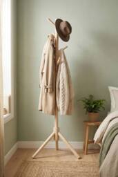 Living and Home 122cm Pine Wooden Coat Rack Garment Rack with 4 Hooks in Beige - thumbnail 4