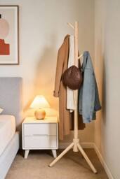 Living and Home 122cm Pine Wooden Coat Rack Garment Rack with 4 Hooks in Beige - thumbnail 7