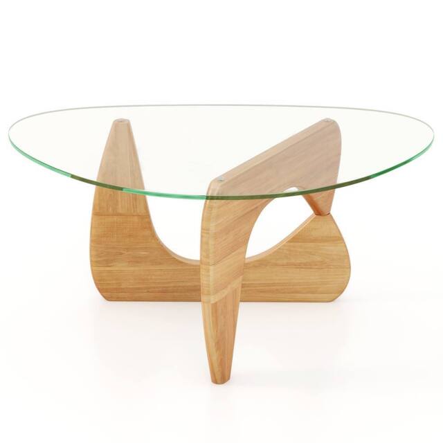 Costway Modern Coffee Table Glass Tabletop Center Table Triangle Accent Table in Natural - image 1