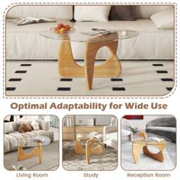 Costway Modern Coffee Table Glass Tabletop Center Table Triangle Accent Table in Natural - thumbnail 6