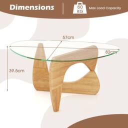 Costway Modern Coffee Table Glass Tabletop Center Table Triangle Accent Table in Natural - thumbnail 2
