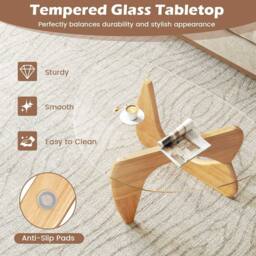Costway Modern Coffee Table Glass Tabletop Center Table Triangle Accent Table in Natural - thumbnail 3