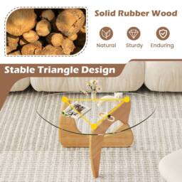 Costway Modern Coffee Table Glass Tabletop Center Table Triangle Accent Table in Natural - thumbnail 4