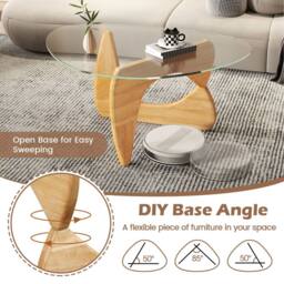 Costway Modern Coffee Table Glass Tabletop Center Table Triangle Accent Table in Natural - thumbnail 5