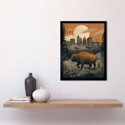 "Artery8 Wall Art Print Bison in Forest by Urban Cityscape Modern Landscape Art Framed in Black - Size: W12"" x H16""" - thumbnail 2
