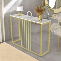 FURNOS Marble Console Table Hallway Entryway Furniture in White - thumbnail 2